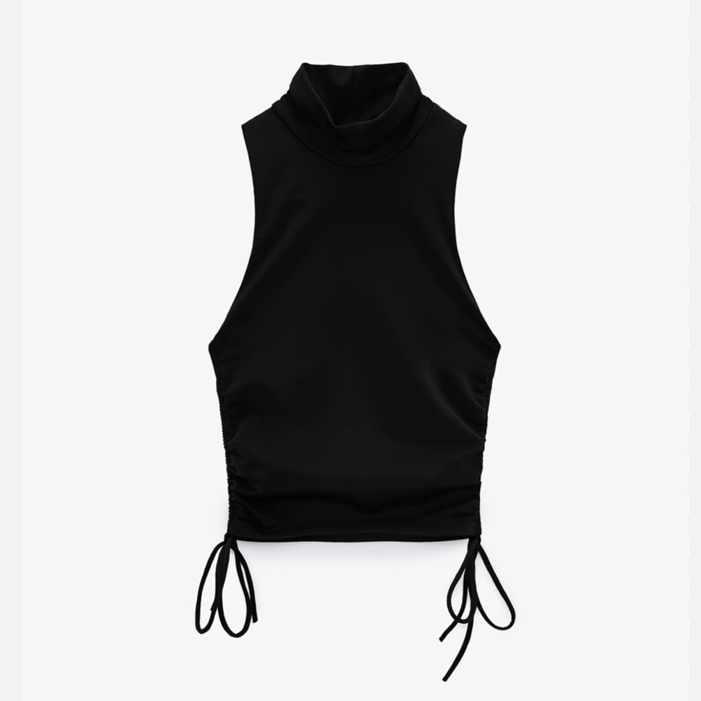 NWT Zara Ruched Stretchy Black Top Small - Picture 2 of 7